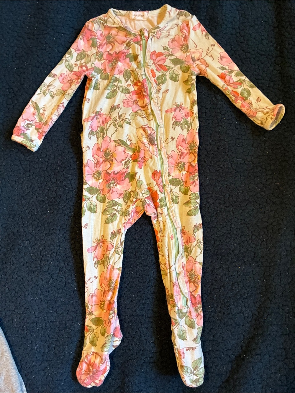 Angel Dear Pink Floral Cream Footed One-Piece